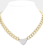 CZ Stone Paved Heart Pendant Toggle Necklace