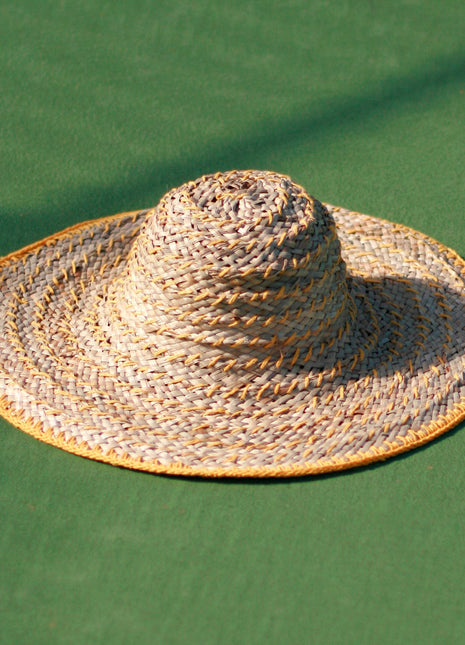 Balinese Pecatu Wide Round Straw Hat In Butter Yellow