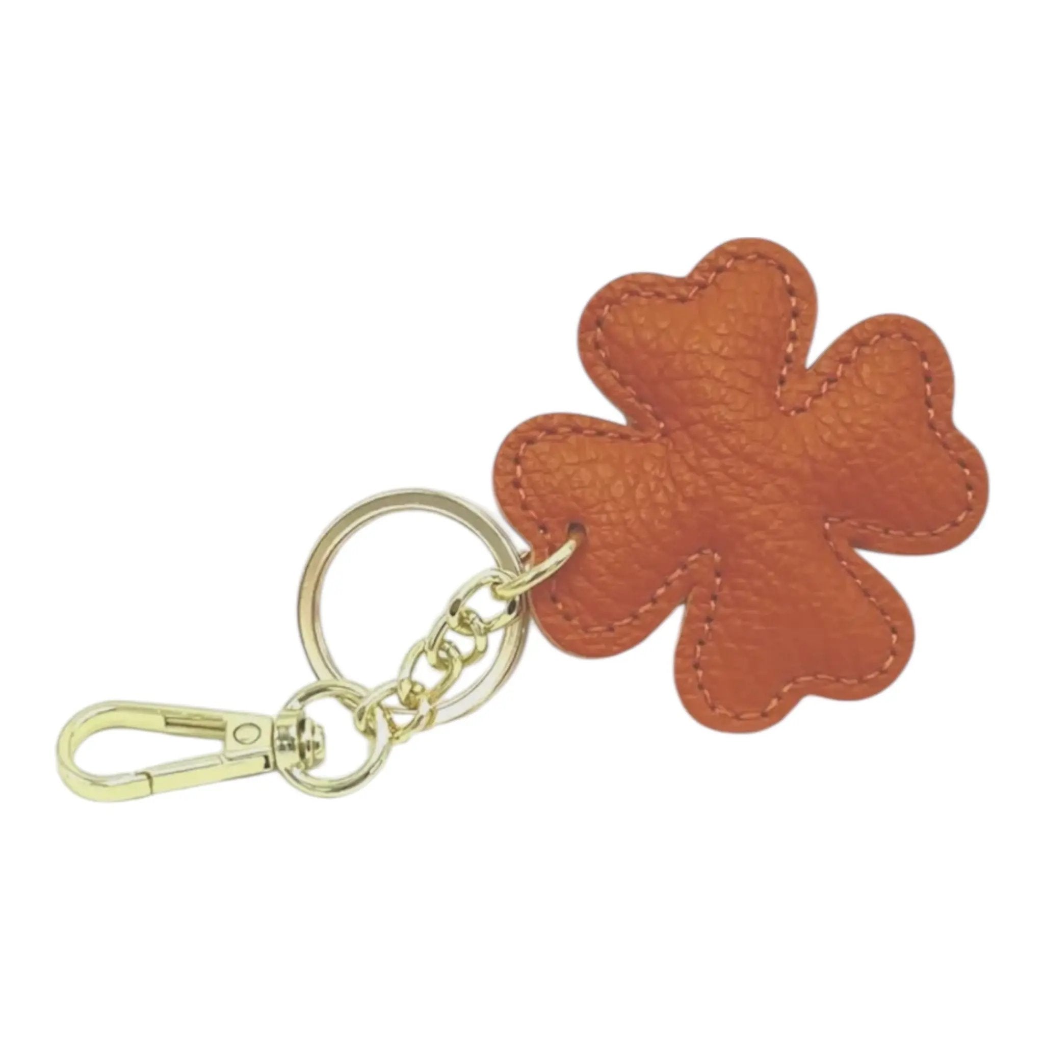 LEATHER CLOVER HANDBAG CHARM Deep Orange thebagicon