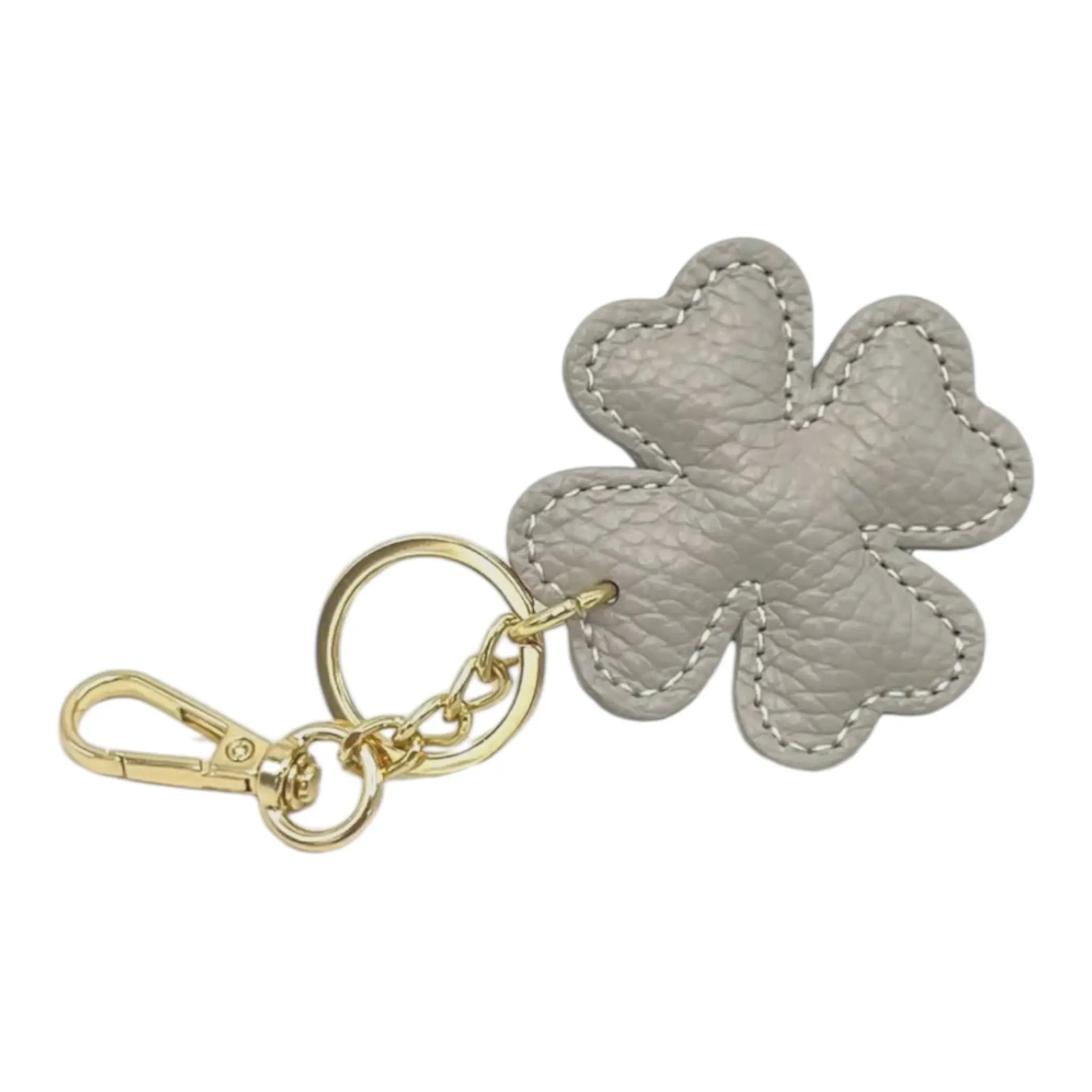 LEATHER CLOVER HANDBAG CHARM Grey thebagicon