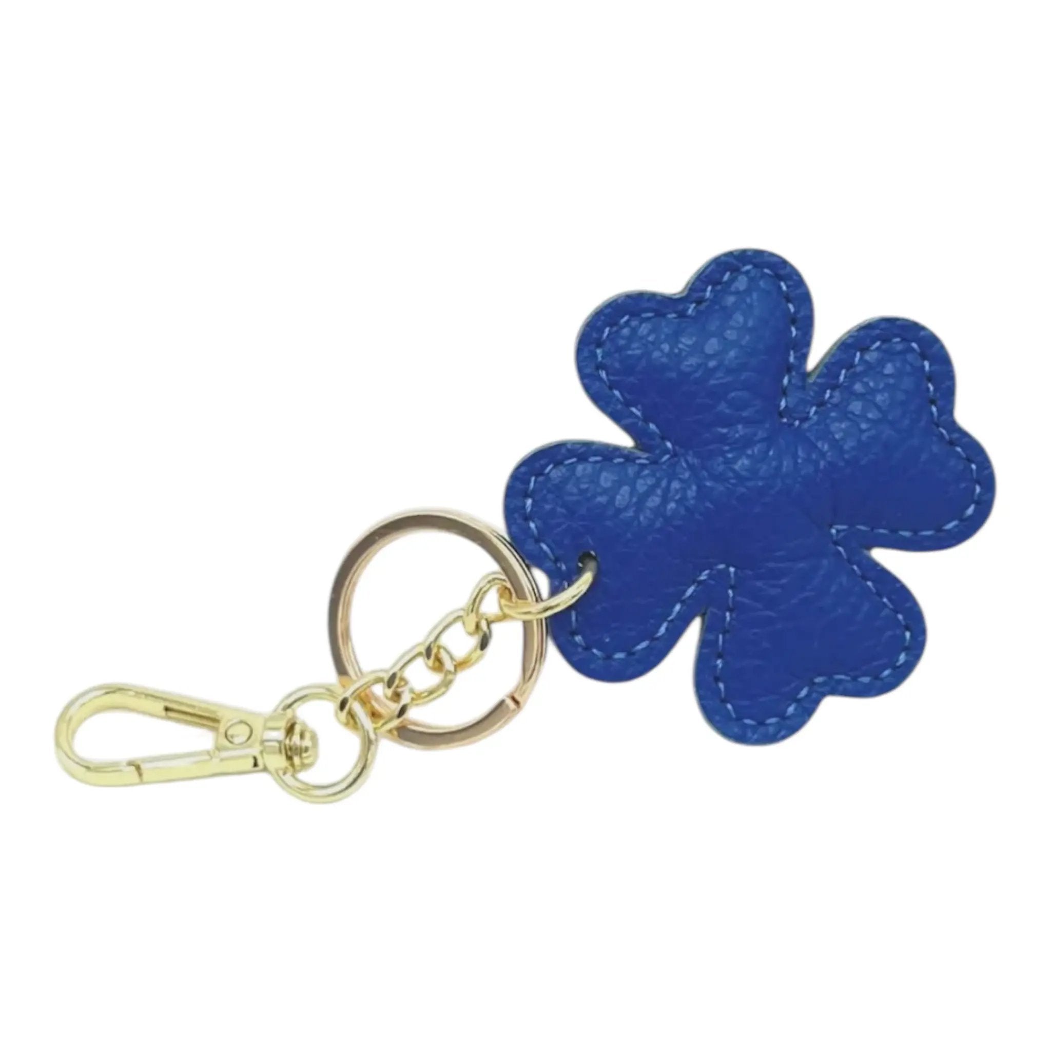 LEATHER CLOVER HANDBAG CHARM Blue thebagicon