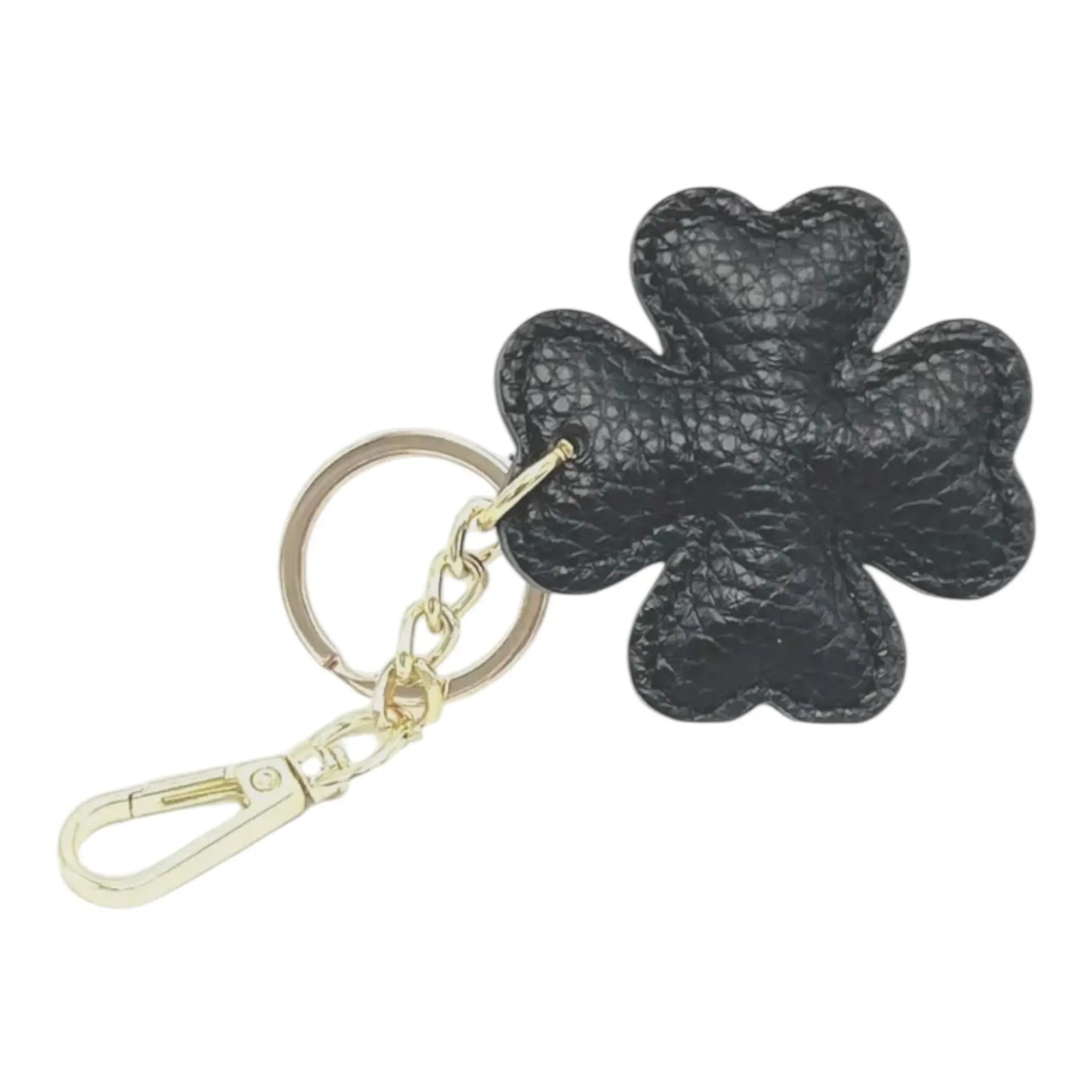 LEATHER CLOVER HANDBAG CHARM Black thebagicon