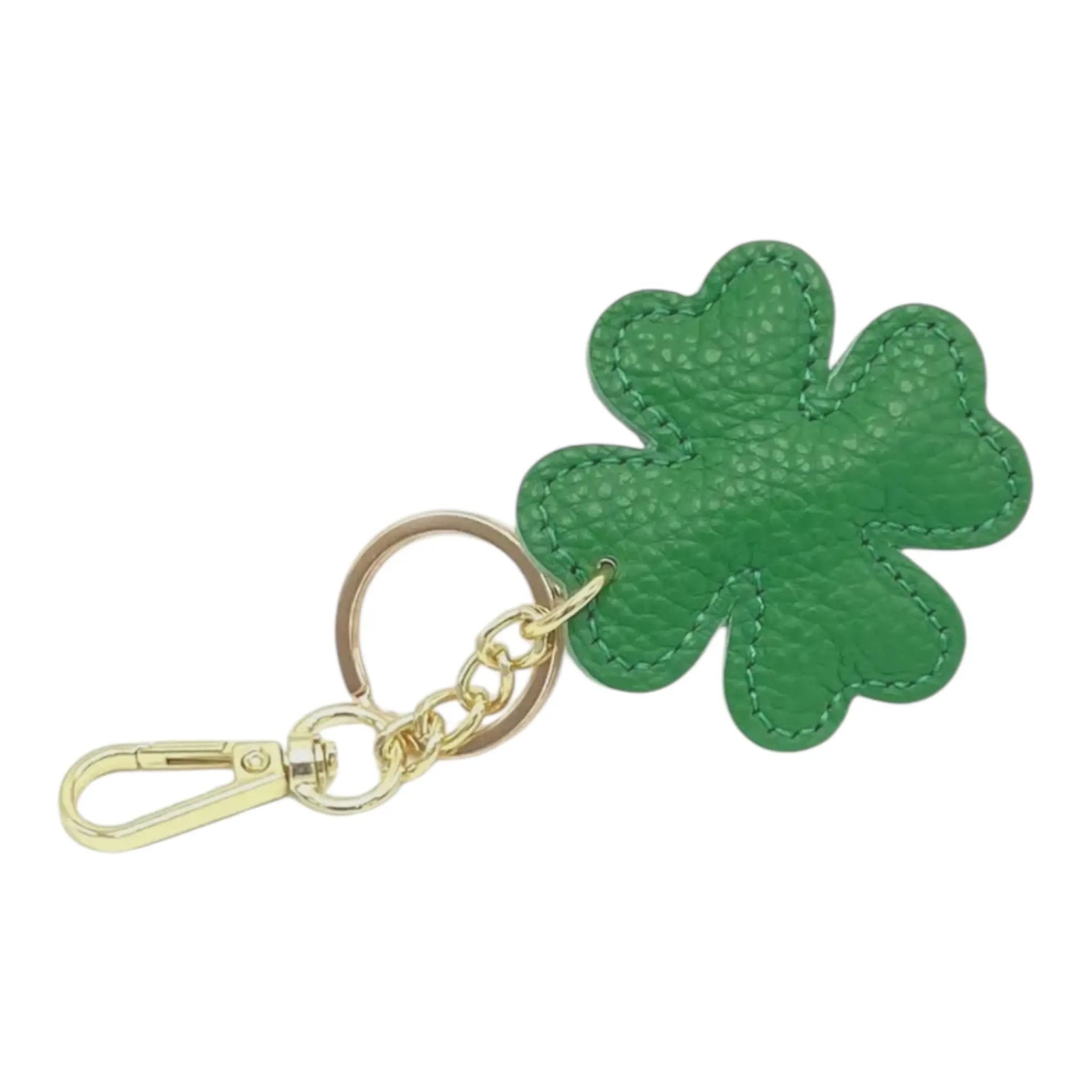 LEATHER CLOVER HANDBAG CHARM Grass Green thebagicon