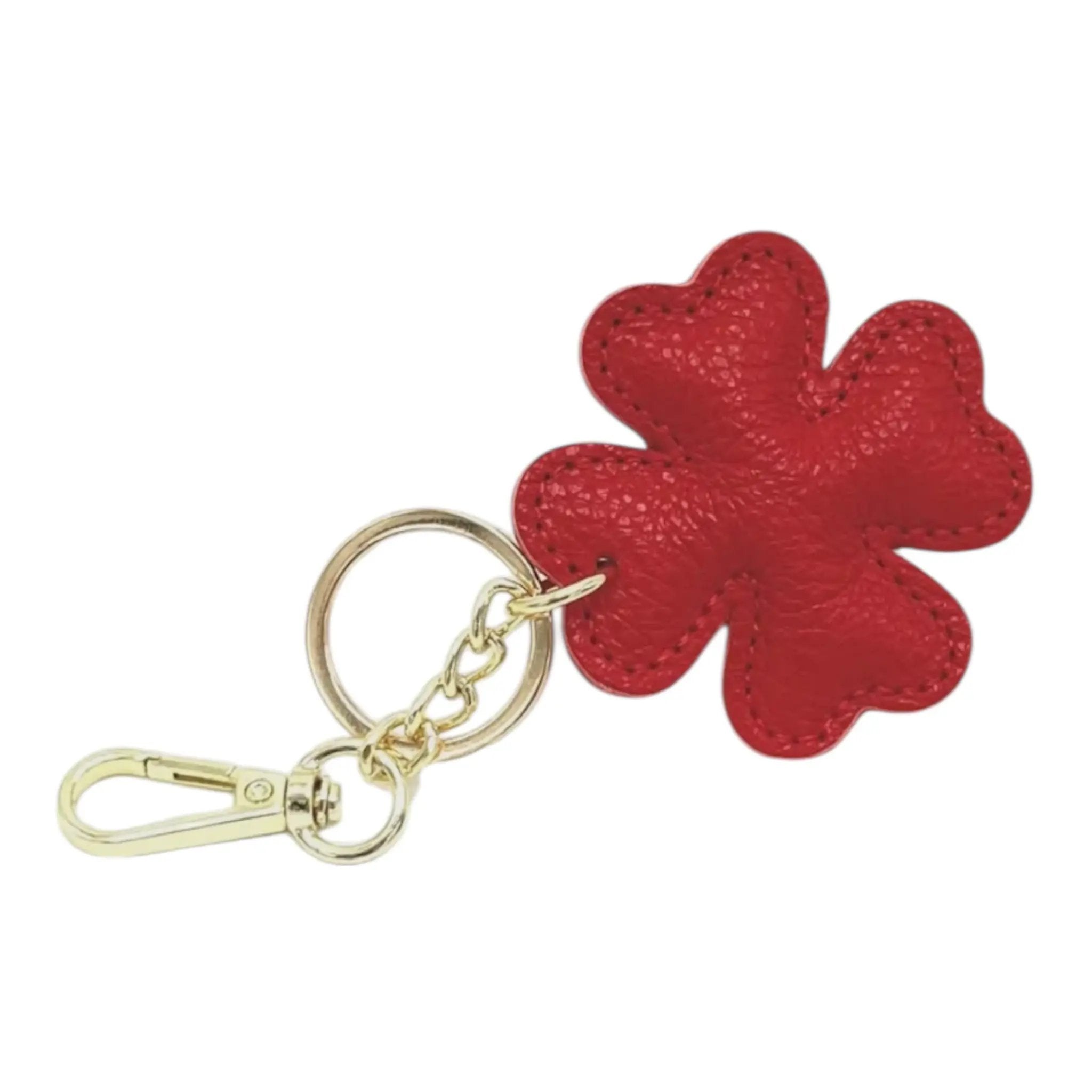 LEATHER CLOVER HANDBAG CHARM Red thebagicon