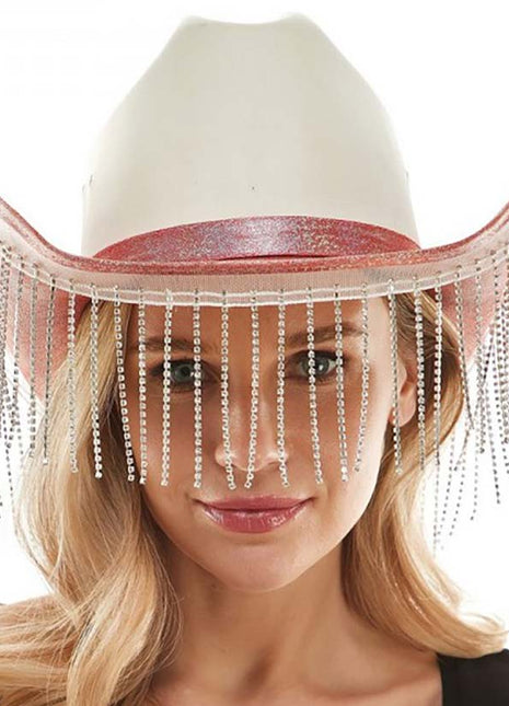 Trendy Rhinestone Fringe Glittered Cowboy Hat