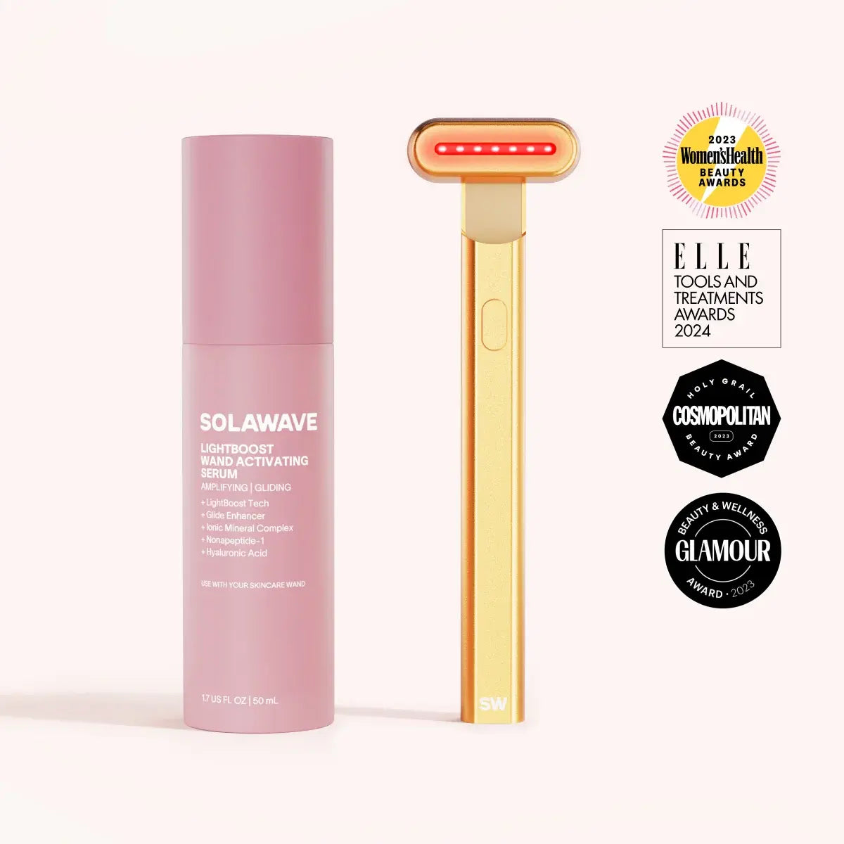 4-in-1 Red Light Therapy Wand & Activating Serum Kit Gold Skincare Tools Solawave