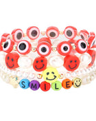 4PCS Freshwater Pearl Evil Eye Beaded Stretch Bracelets