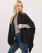 Ribbed Trim Open Front Soft Knit Shawl Cape Poncho