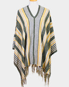 STRIPED FRINGE EDGE PONCHO SWEATER