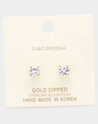 Gold Dipped 6mm Cubic Zirconia Round Stud Earrings