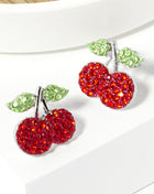 Crystal Stone Paved Cherry Stud Earrings