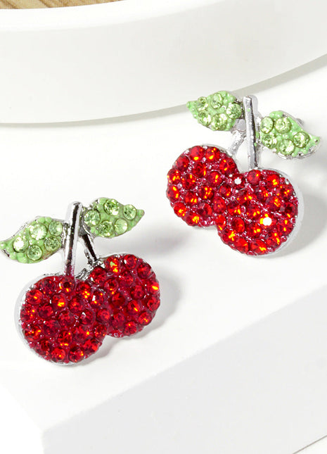 Crystal Stone Paved Cherry Stud Earrings