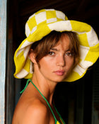 The Shilo Crochet Hat In Lime Green & White