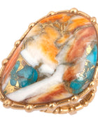 Modern Edge Turquoise and Spiny Oyster Shell Matrix Stone Golden Ring