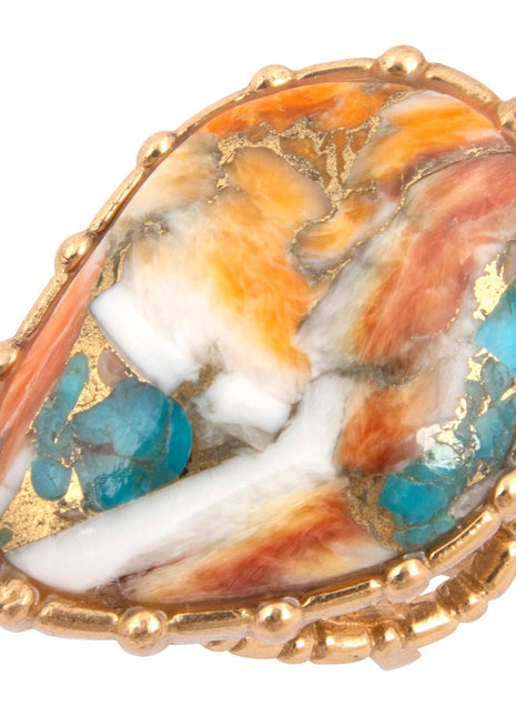 Modern Edge Turquoise and Spiny Oyster Shell Matrix Stone Golden Ring