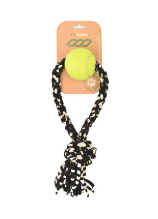 ReRope Small Looper with Tennis Ball Upcycled Fabric Rope Dog Toys
