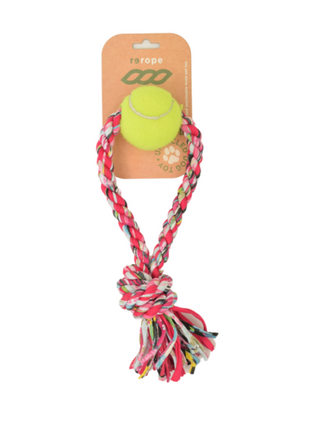 ReRope Small Looper with Tennis Ball Upcycled Fabric Rope Dog Toys