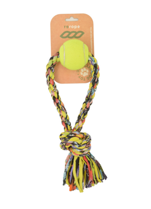 ReRope Small Looper with Tennis Ball Upcycled Fabric Rope Dog Toys