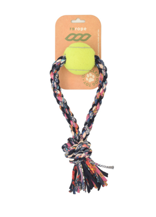 ReRope Small Looper with Tennis Ball Upcycled Fabric Rope Dog Toys