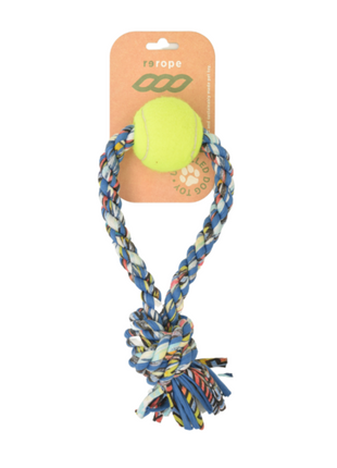 ReRope Small Looper with Tennis Ball Upcycled Fabric Rope Dog Toys