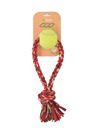 ReRope Small Looper with Tennis Ball Upcycled Fabric Rope Dog Toys