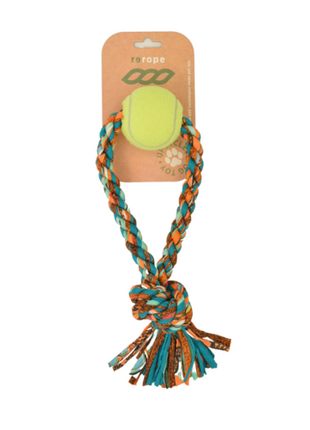 ReRope Small Looper with Tennis Ball Upcycled Fabric Rope Dog Toys