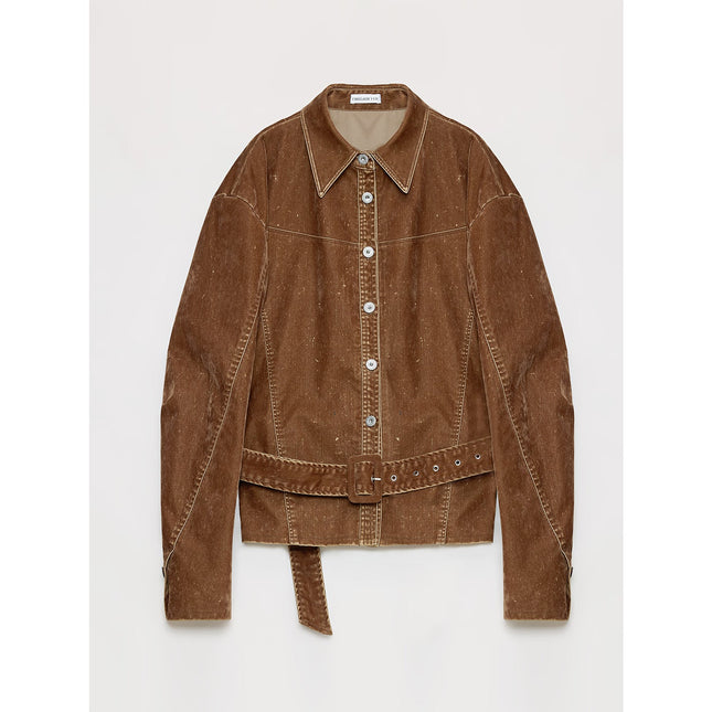 "Haruno Dream" Retro Distressed Flocked Denim Low Waistband Women's Jacket