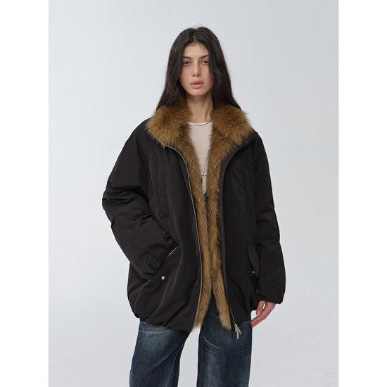 Fireladyfur Women's Mid-Length Two-Tone Fox Fur Down Jacket"Warm Dialogue"