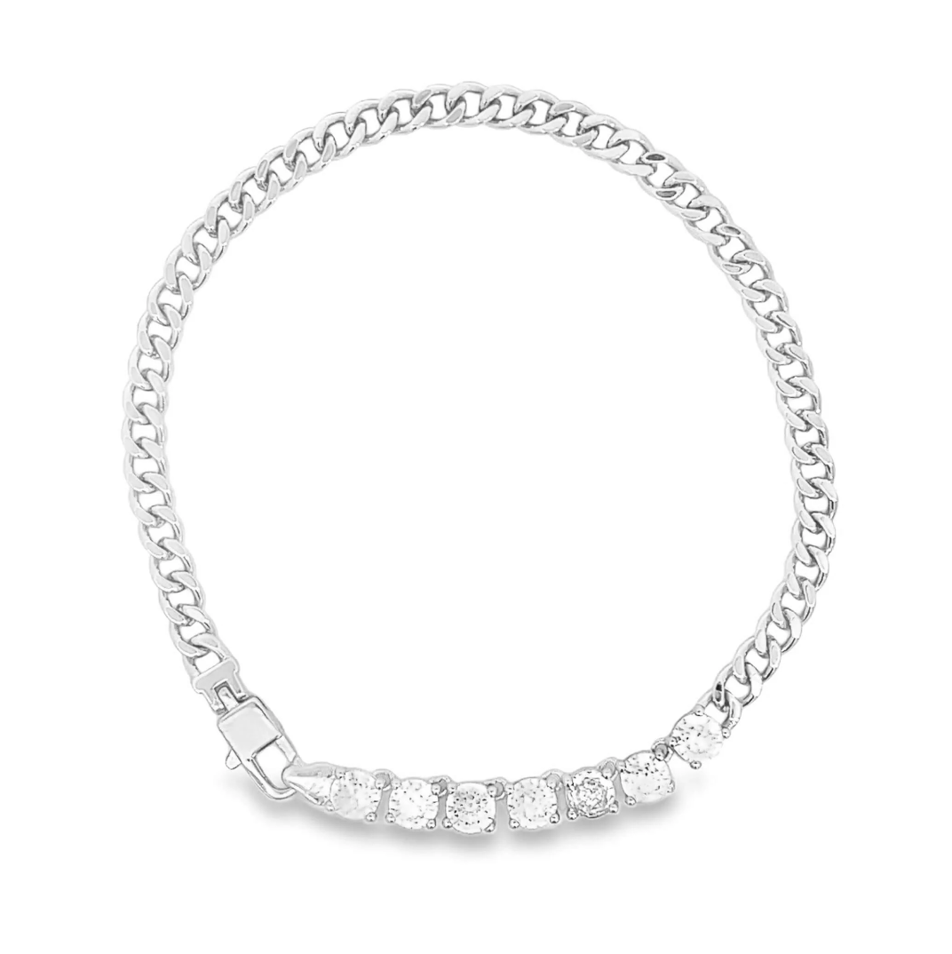 Kalami Bracelet Stack Thin Cuban Link Tennis Rhodium Bracelet Views & Co