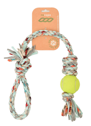 Rerope Looper Barrel with Tennis Ball Upcycled Textile Rope Dog Toys