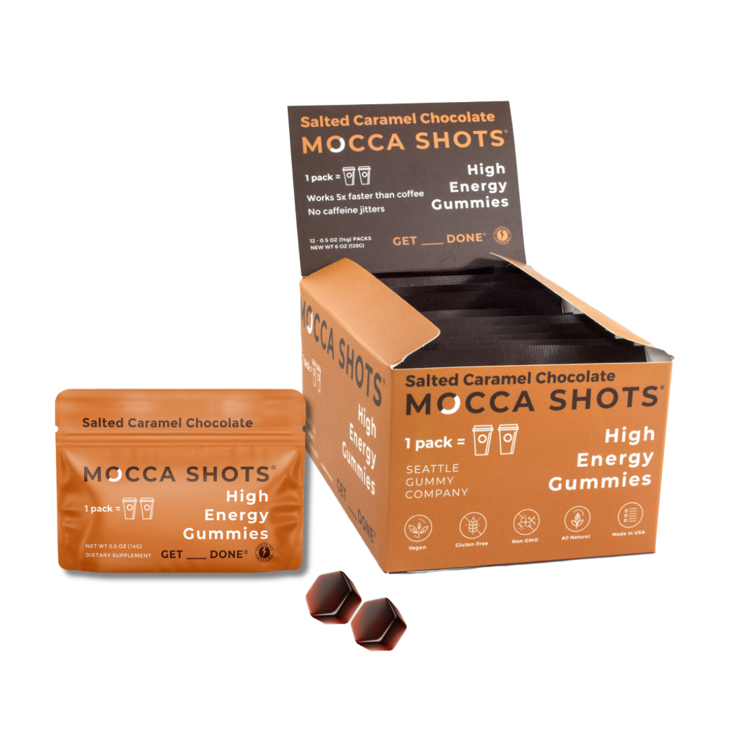 Mocca Shots Energy Gummies with Caffeine | 12-Pack - Salted Caramel Chocolate Beauty & Health - Health Care - Health Food Seattle Gummy Company