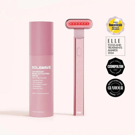 4-in-1 Red Light Therapy Wand & Activating Serum Kit Rose Gold Skincare Tools Solawave