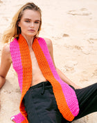 WAFFLE Crochet Scarf in Candy Pink & Tangerine Orange