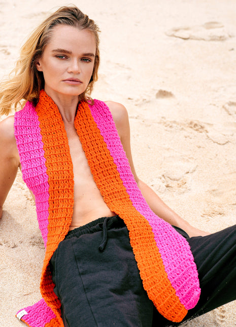 WAFFLE Crochet Scarf in Candy Pink & Tangerine Orange