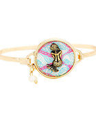 Patterned Mermaid Accented Pearl Charm Hook Bracelet