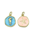 Enamel Sea Horse and Flower Charm, Sku#Y601