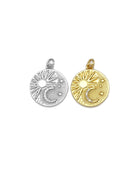 CZ Micro Pave Sun Cresent Moon Star On Round Coin Shape Pendant,18k Gold Filled Medallion Charm, Necklace Bracelet Pendant,18x21mm,Sku#Z1404