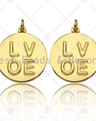 18k Shiny Gold Finish Round LOVE Coin Charms, Embossment LOVE Charms, Round Coin Pendant, Gold Charm, DIY Necklace Charms, 20mm, Sku#Y275
