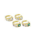 Gold Colorful Oval Square Round CZ Huggie Earrings, Sku#Y812