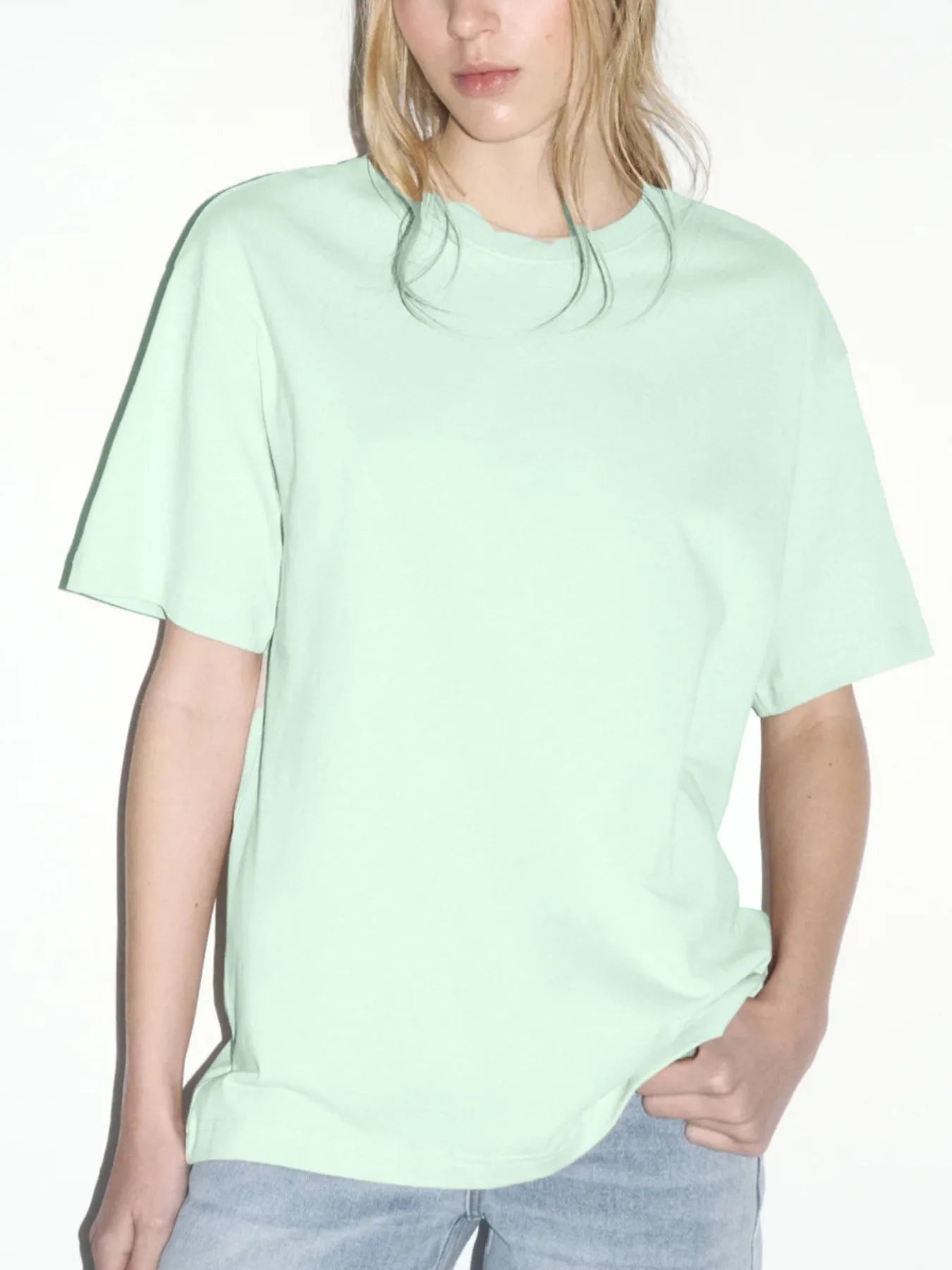 Oversized Drop Sleeve Tee Light Green Trendsi