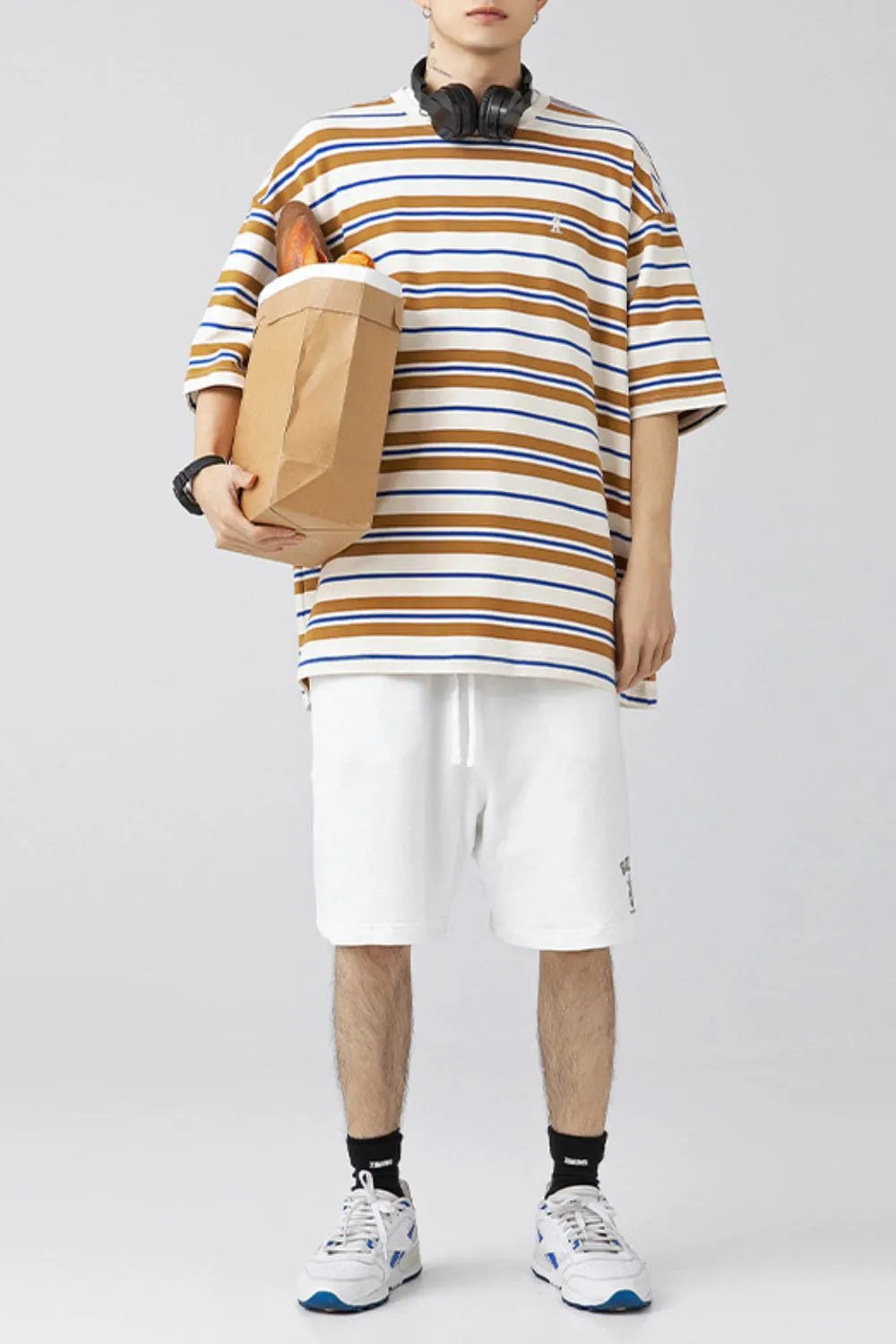 Mens Oversized Fit Half Sleeve Stripe T-Shirt T-shirts Trendsi