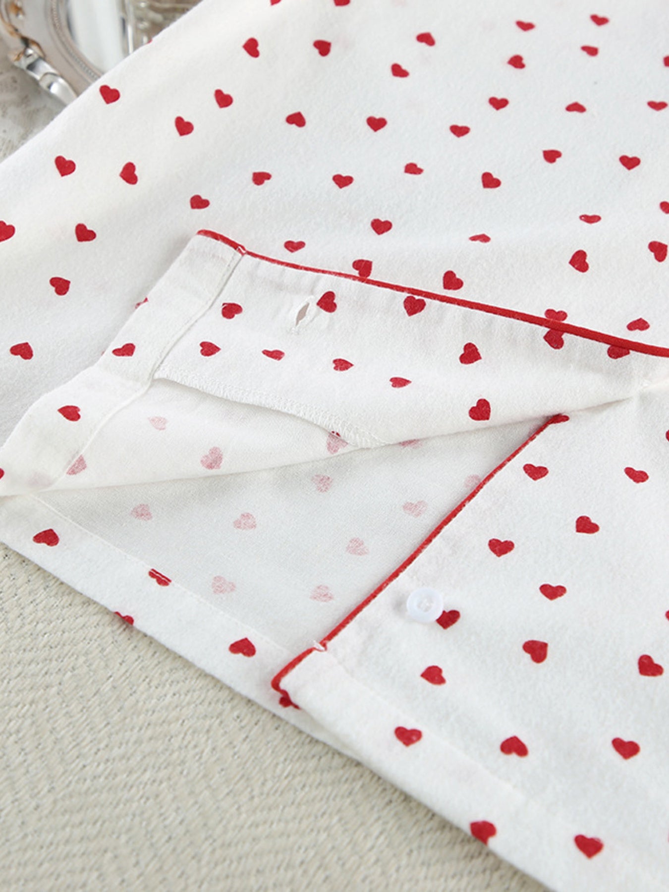 Heart Print Long Sleeve Top and Pants PJ Loungewear Set Trendsi