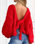 Tied Drop Shoulder Cardigan Red Knitwear Trendsi