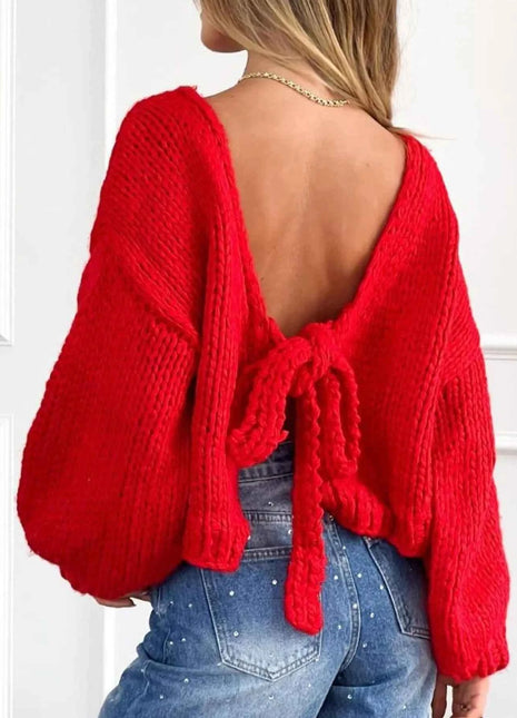 Tied Drop Shoulder Cardigan Red Knitwear Trendsi