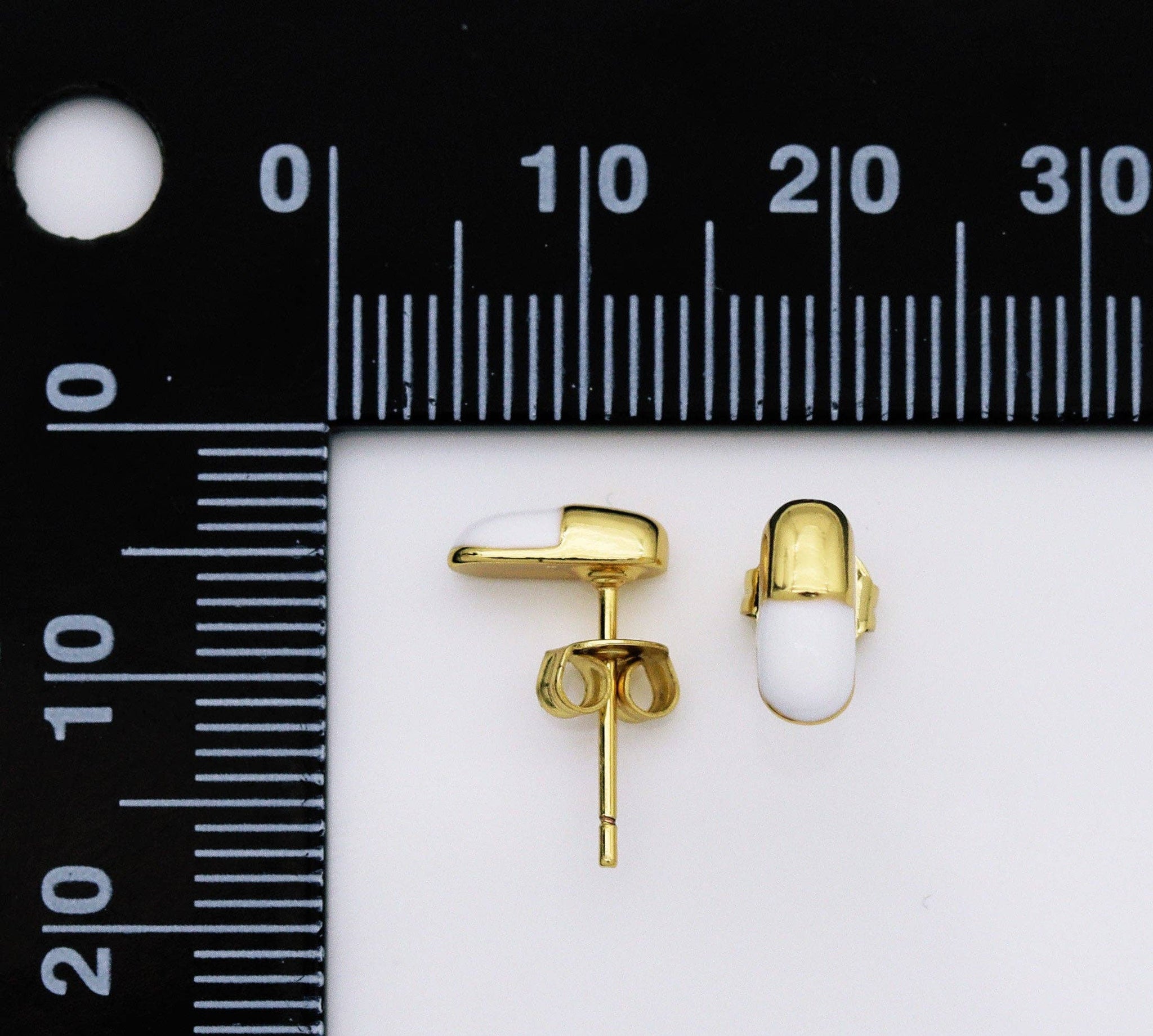 CZ White Enamel Pill Stud Earrings, Sku#Y720