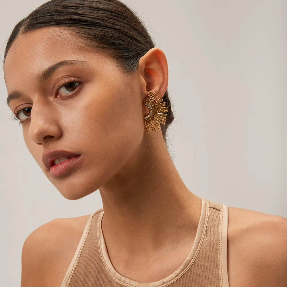 18k Gold plated Steel Inlaid Statement Zircon Stud Earrings Trendsi