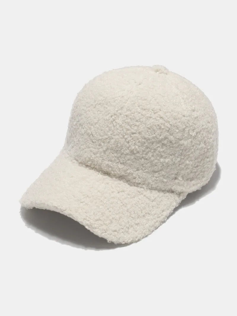Sherpa Solid Color Baseball Cap Ivory One Size Trendsi
