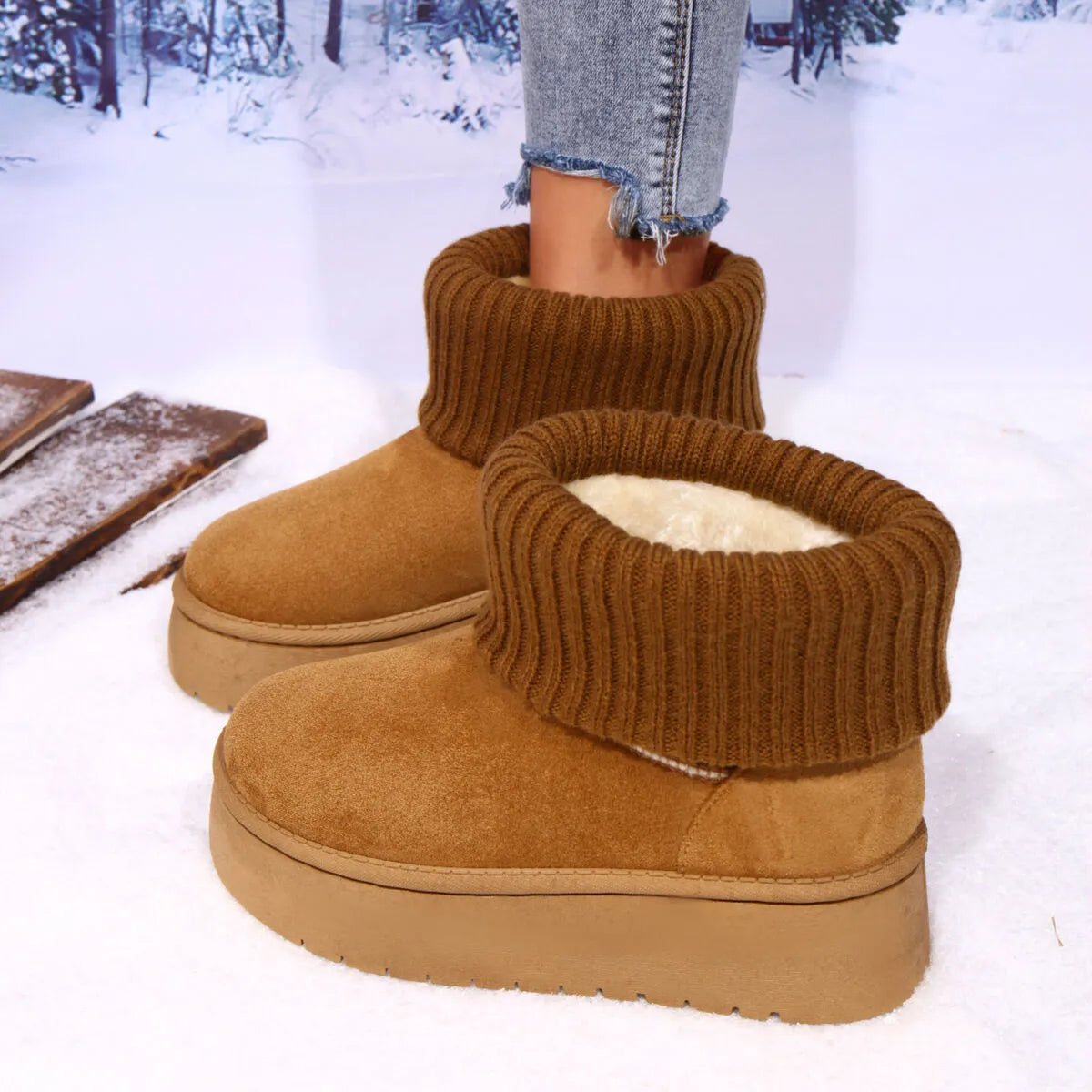 Round Toe Platform Slipper Boots Trendsi