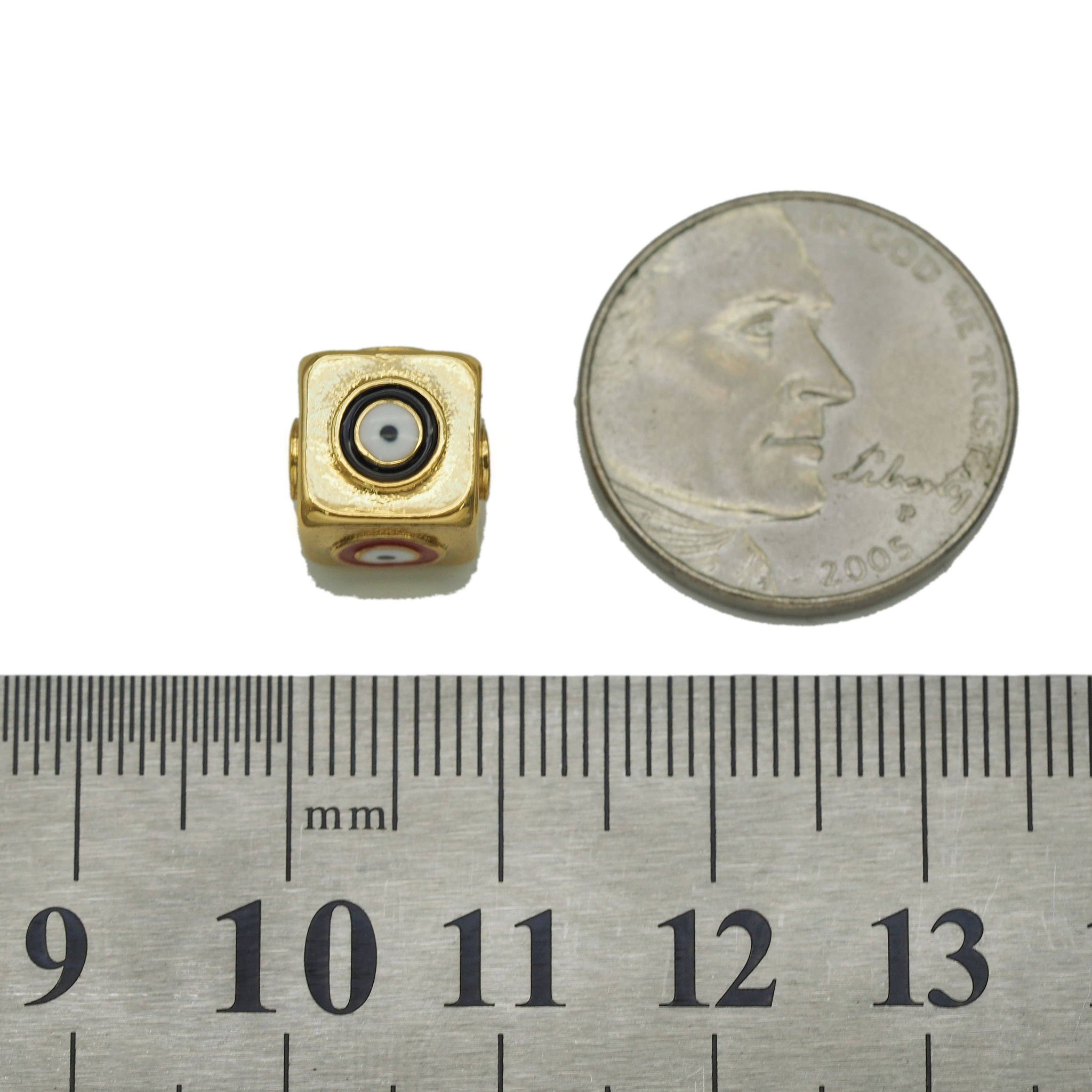 Enamel Evil Eye On Cube Spacer Beads, Sku#Y692