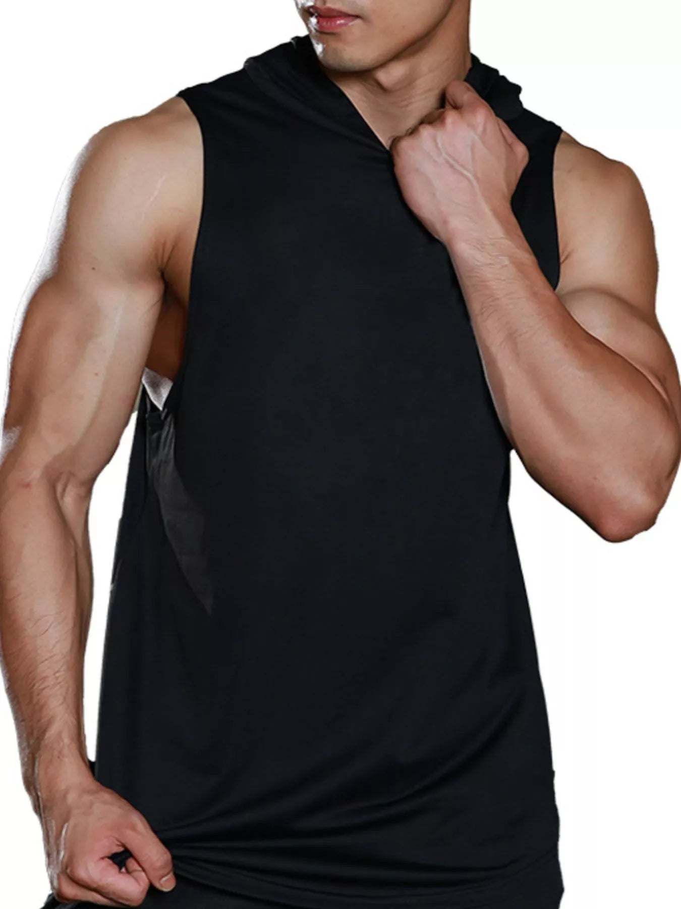 Men's Hooded Sleeveless Tank Black Trendsi